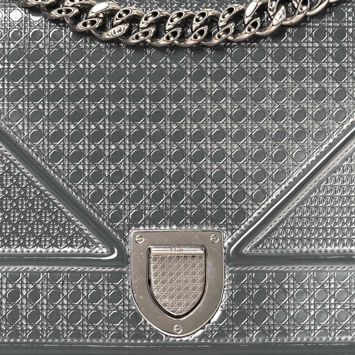 Christian Dior Metallic Patent Micro-Cannage Small Diorama Flap Bag Silver 18 of 18