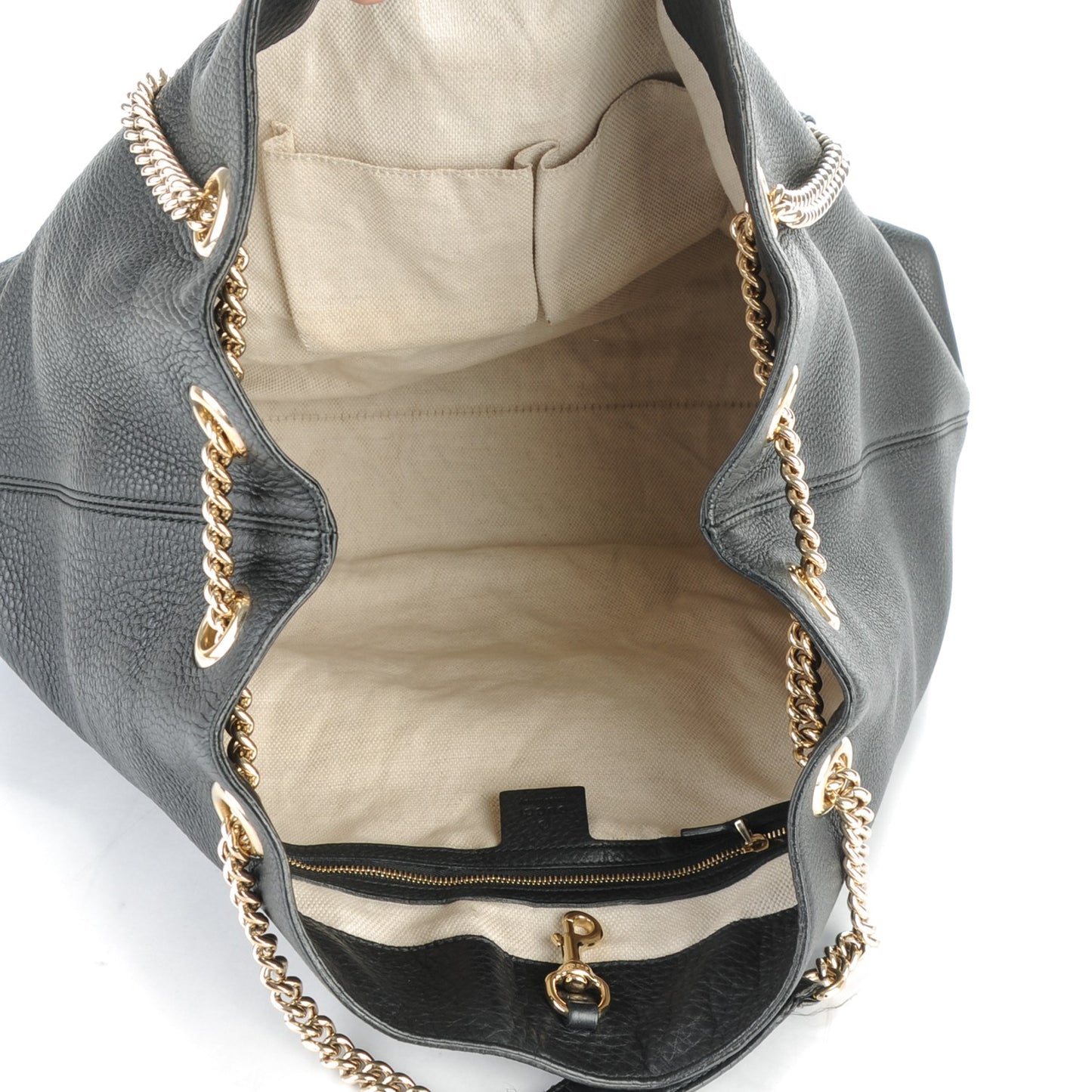 Pebbled Calfskin Large Soho Chain Shoulder Bag Black