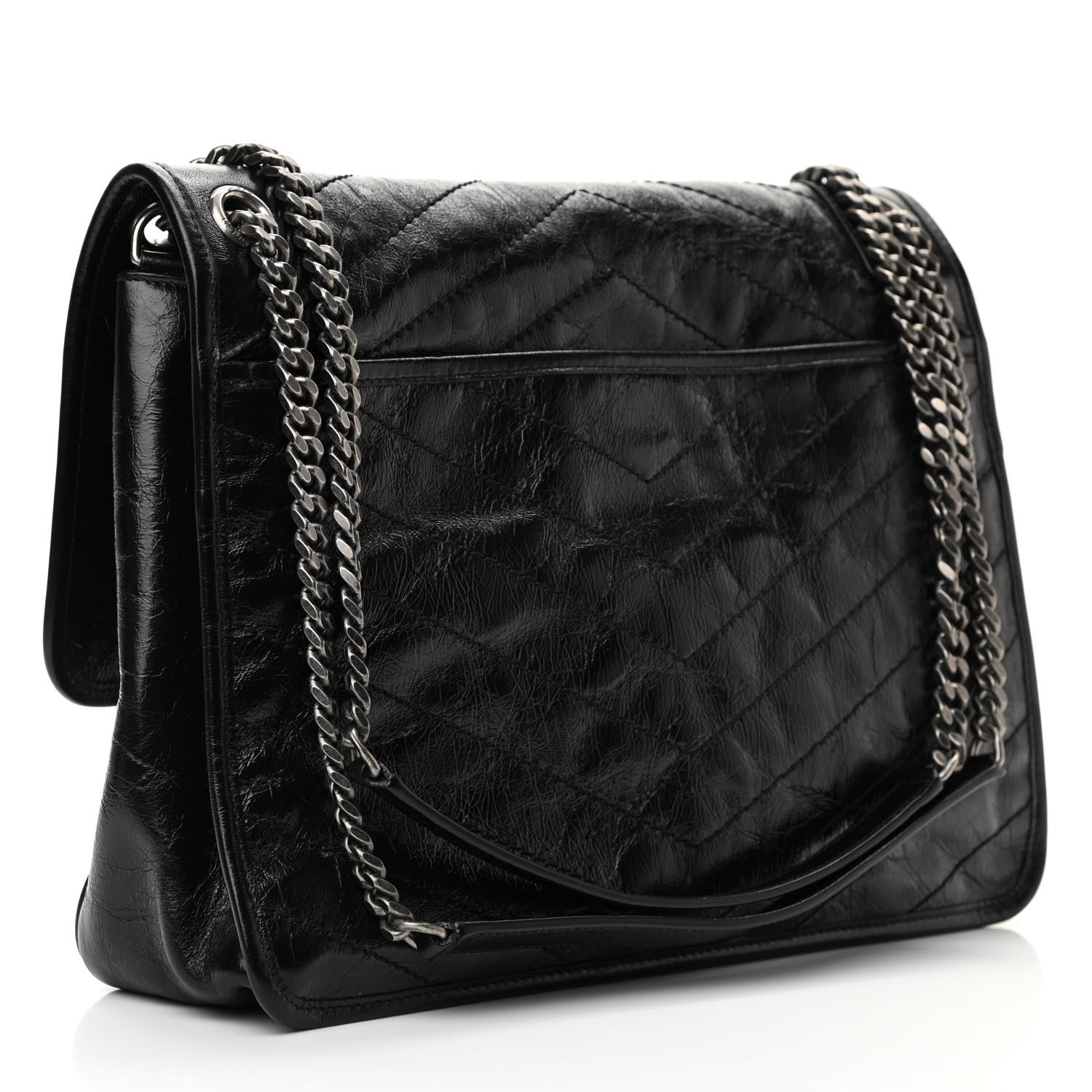 Saint Laurent Crinkled Calfskin Matelasse Monogram Medium Niki Chain Satchel Black 3 of 10