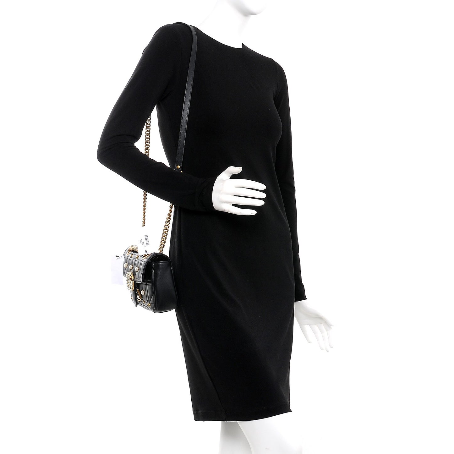 Calfskin Matelasse Studded Mini Pearly GG Marmont Shoulder Bag Black
