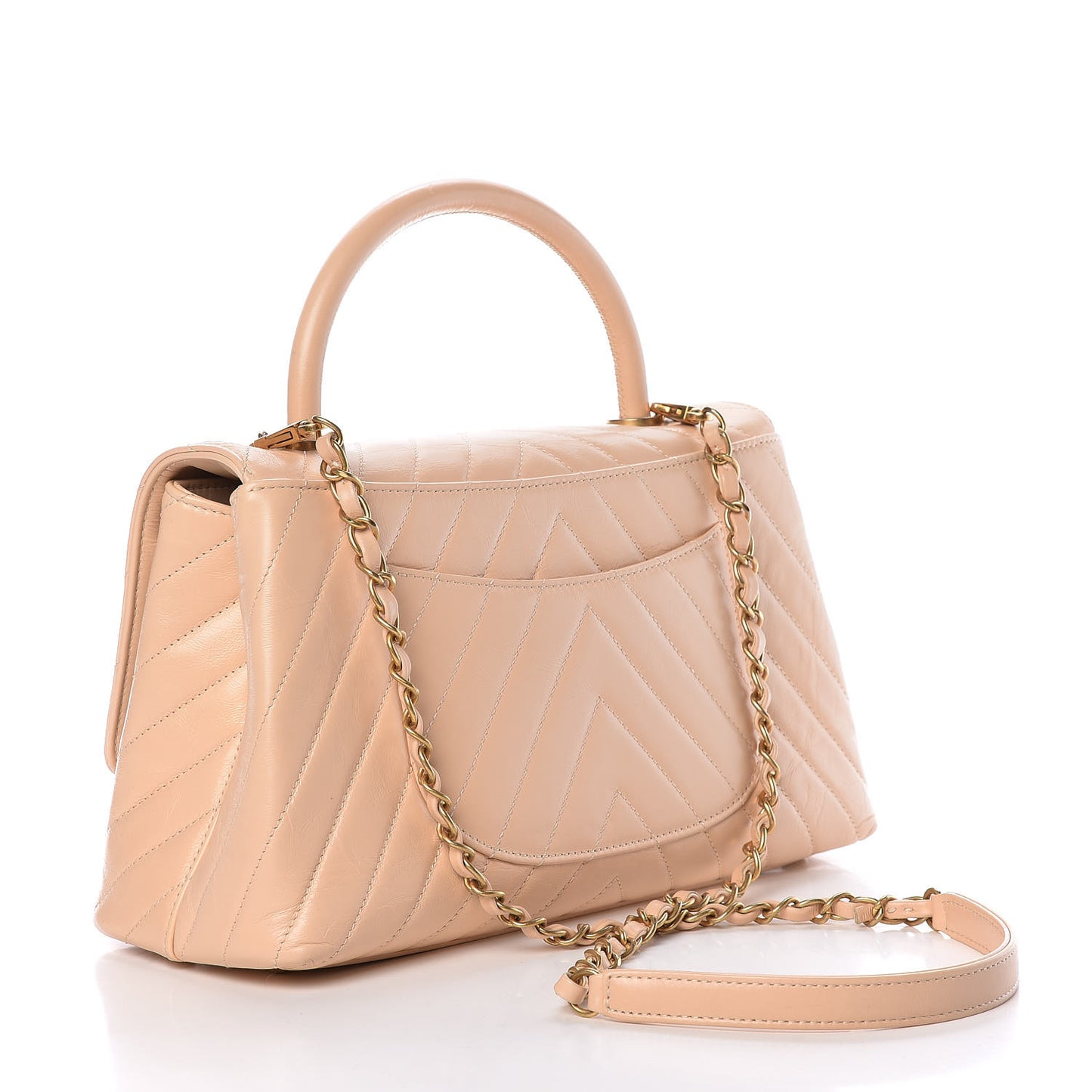 Calfskin Chevron Quilted Small Coco Handle Flap Light Beige