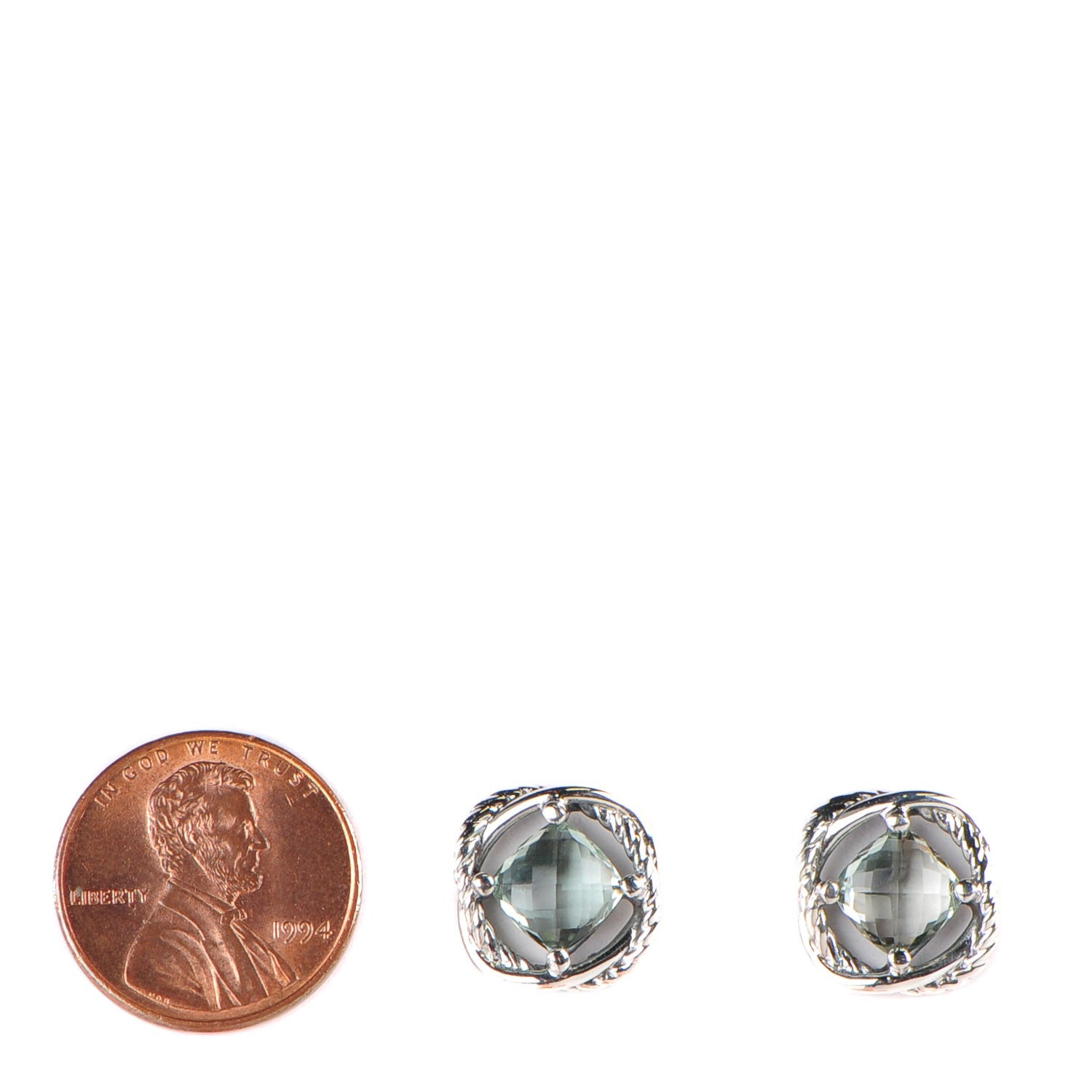 David Yurman Sterling Silver Prasiolite 7mm Infinity Earrings 2 of 5