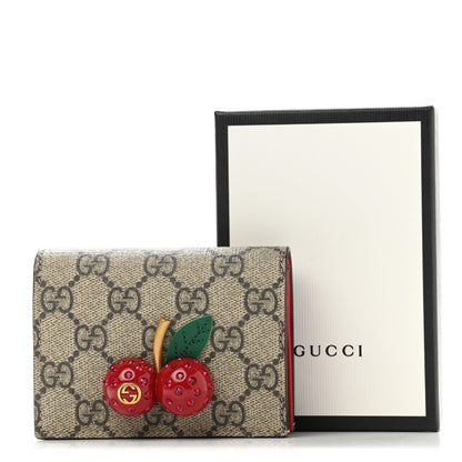 Gucci GG Supreme Monogram Cherry Embellished Card Case Wallet Hibiscus Red 7 of 7