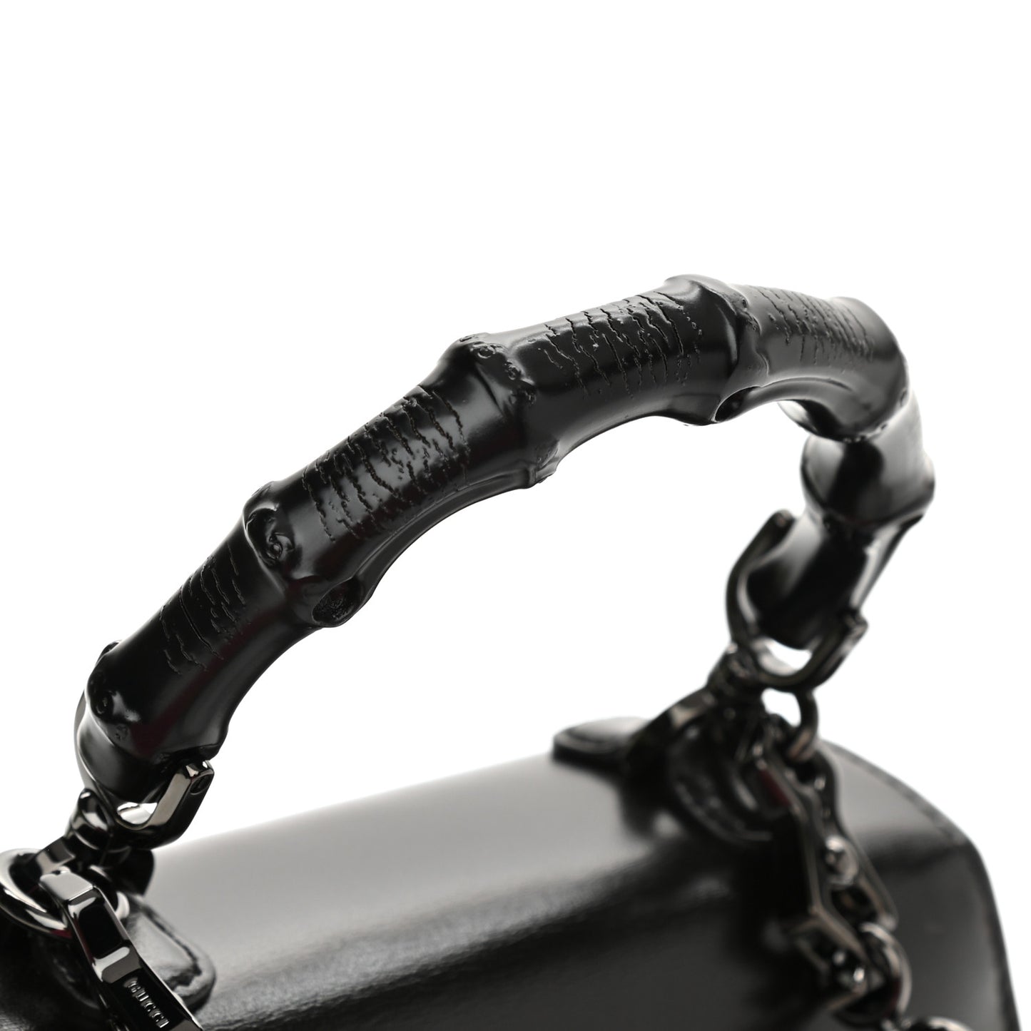 Boarded Dyana Lux Calfskin Web Monochrome Mini Bamboo 1947 Top Handle Bag Black