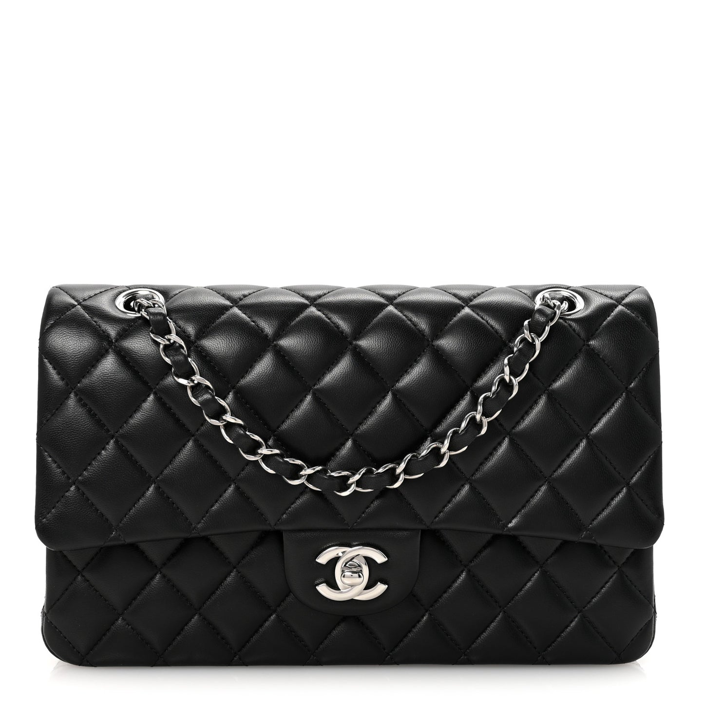 Lambskin Quilted Medium Double Flap Black Pink