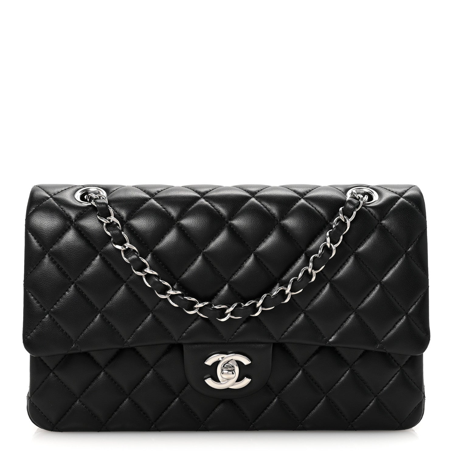 Chanel Lambskin Quilted Medium Double Flap Black Pink 1 of 11