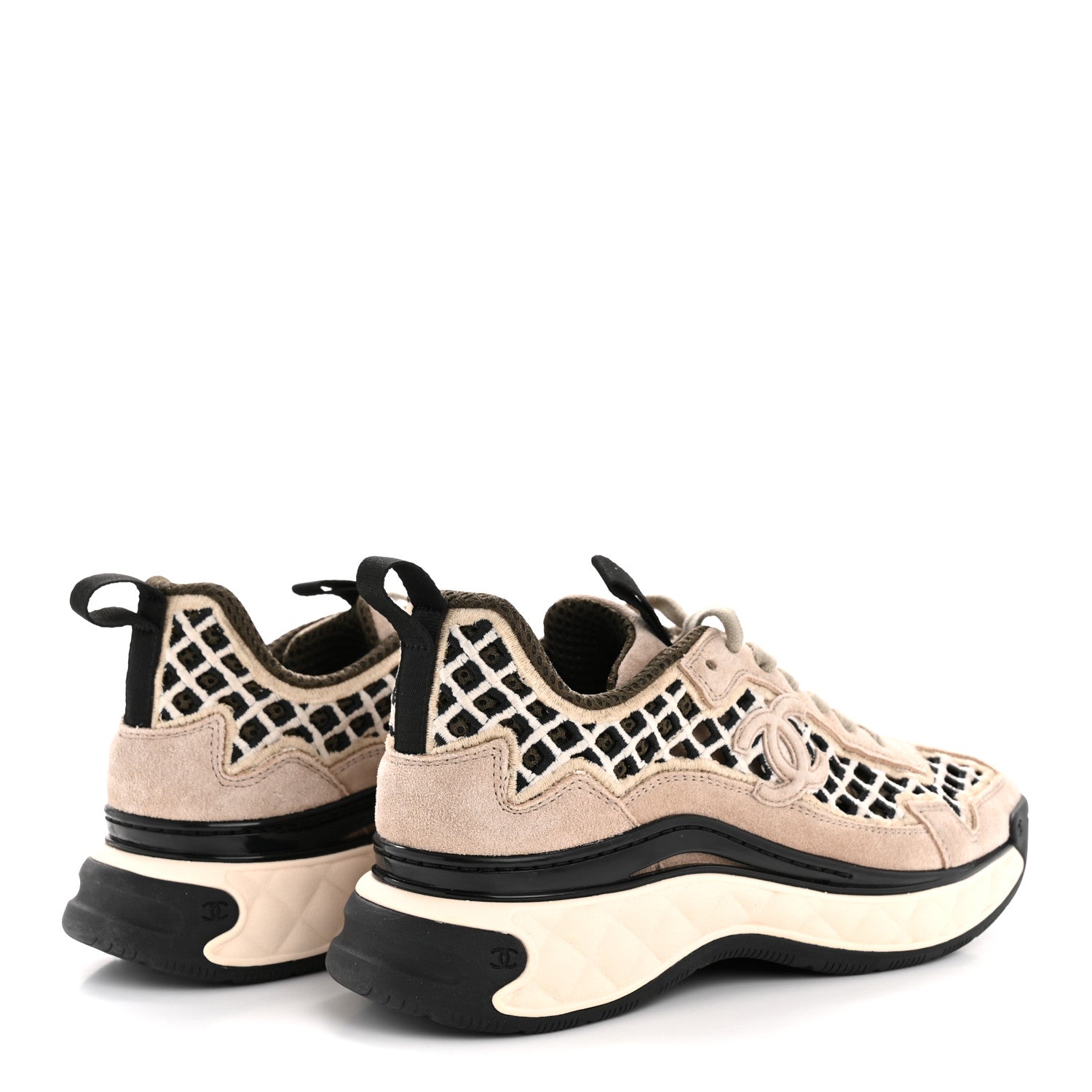 Chanel Suede Calfskin Embroidered CC Sneakers 35.5 Beige Black 5 of 9
