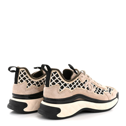 Chanel Suede Calfskin Embroidered CC Sneakers 35.5 Beige Black 5 of 9