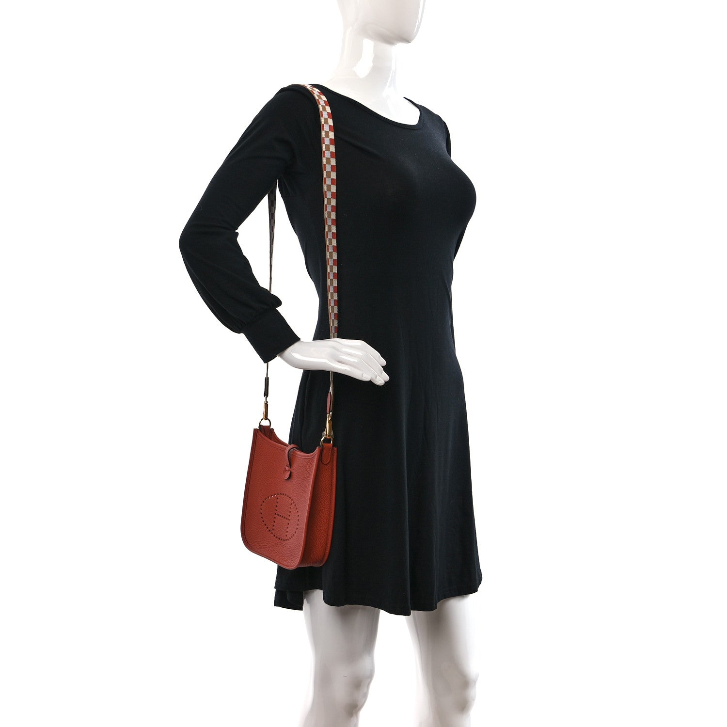 Hermes Taurillon Clemence Maxi Quadrille Evelyne TPM Cuivre Chai Nata Bleu Brume 2 of 9