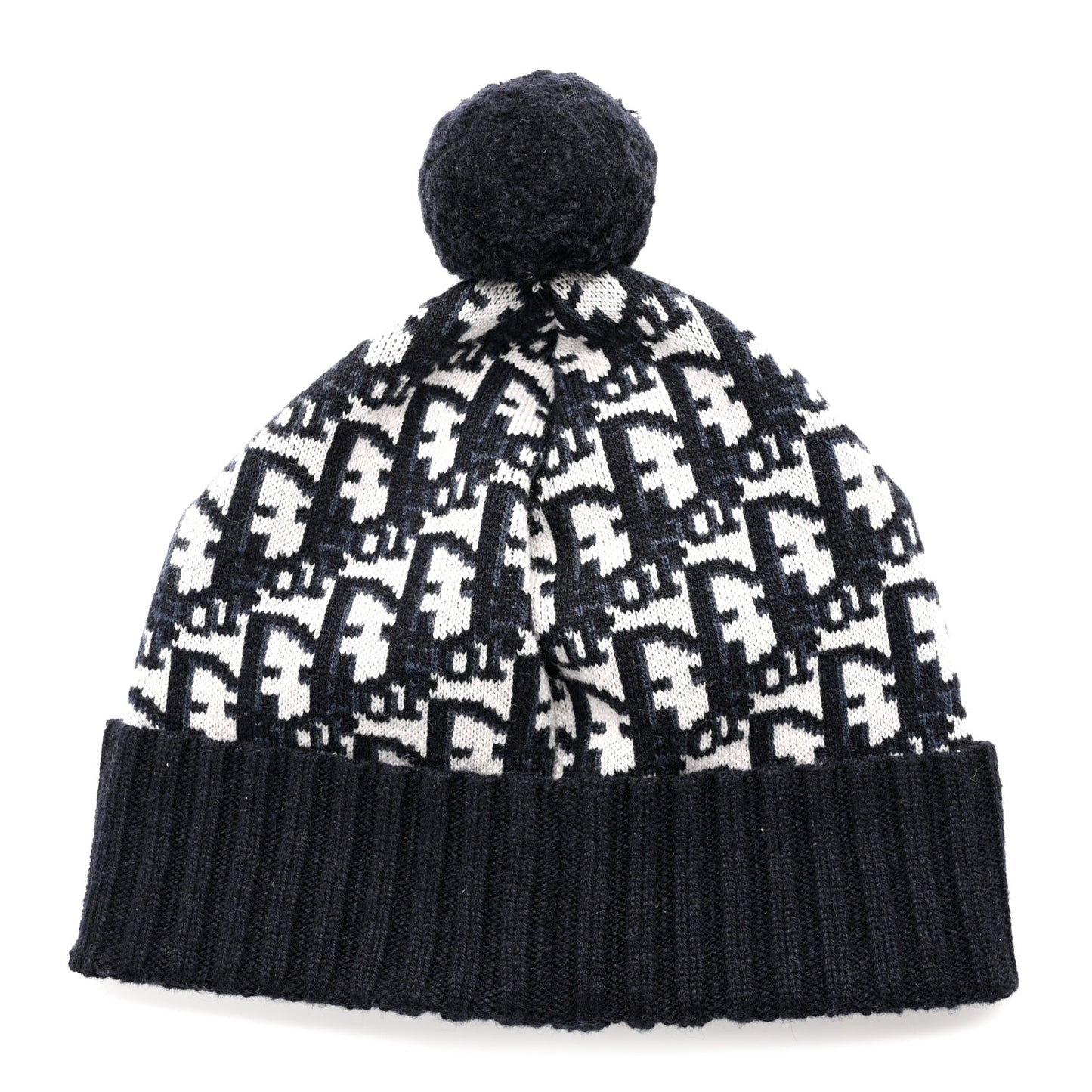 Cashmere Oblique PomPom Beanie Navy Blue