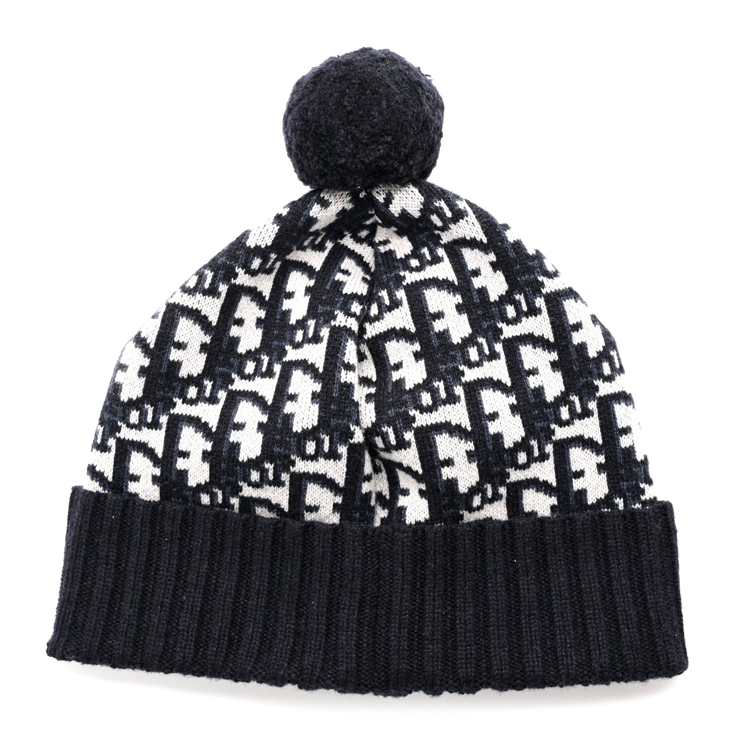 Christian Dior Cashmere Oblique PomPom Beanie Navy Blue 1 of 5