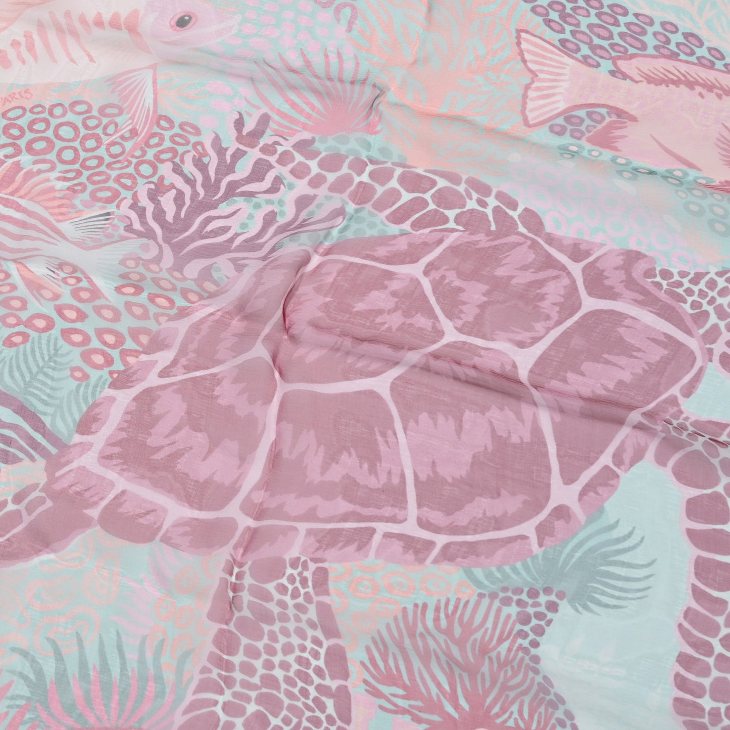Silk Mousseline Under The Waves Shawl 140 Vert D Eau Vieux Rose Corail