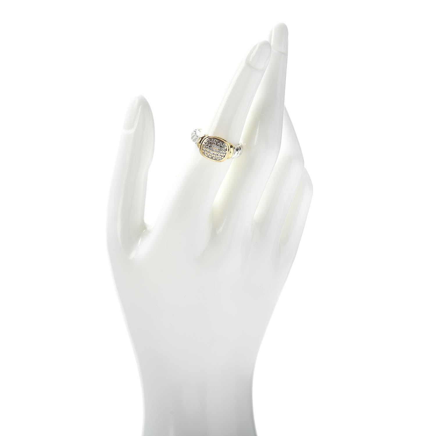 David Yurman Sterling Silver 18K Yellow Gold Diamond 10mm Noblesse Ring 53 6.5 2 of 5
