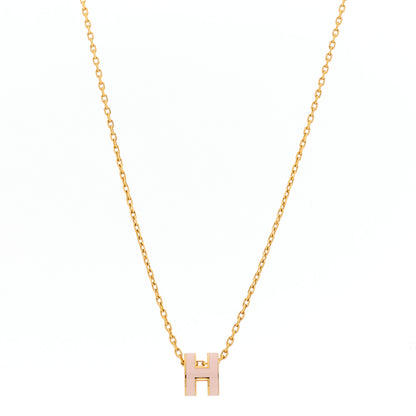Hermes Lacquered Gold Mini Pop H Pendant Necklace Rose Dragee 1 of 7
