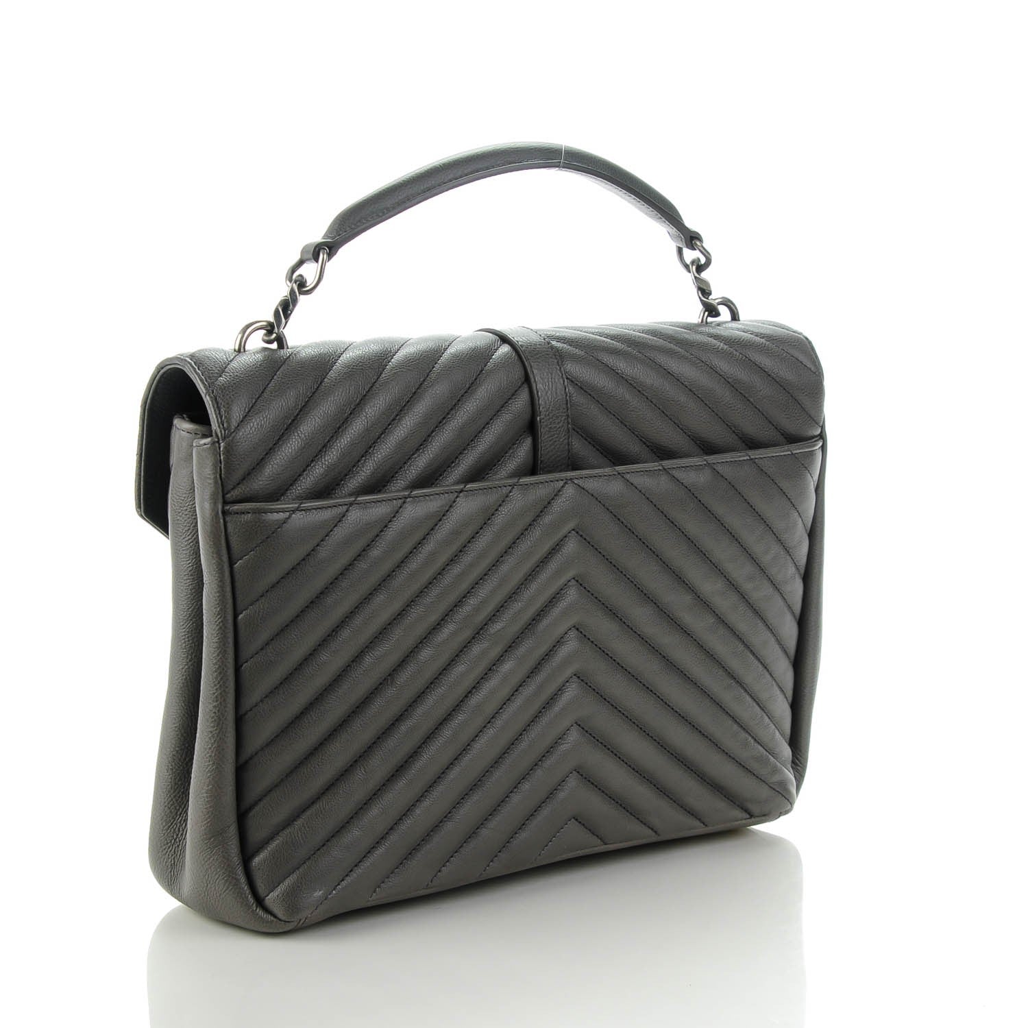 Saint Laurent Calfskin Matelasse Chevron Monogram Large College Satchel Dark Anthracite 3 of 8