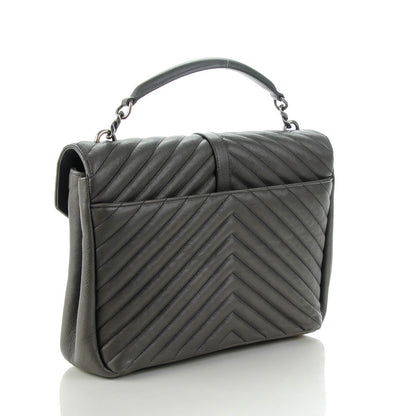 Saint Laurent Calfskin Matelasse Chevron Monogram Large College Satchel Dark Anthracite 3 of 8