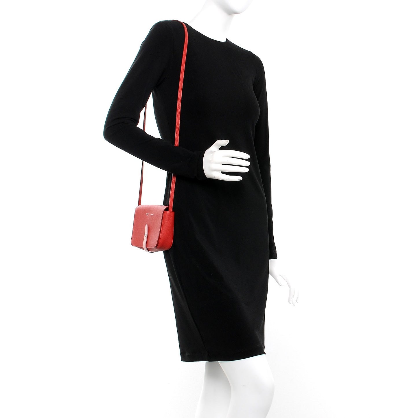 Grained Shiny Calfskin Strap Clutch Scarlet
