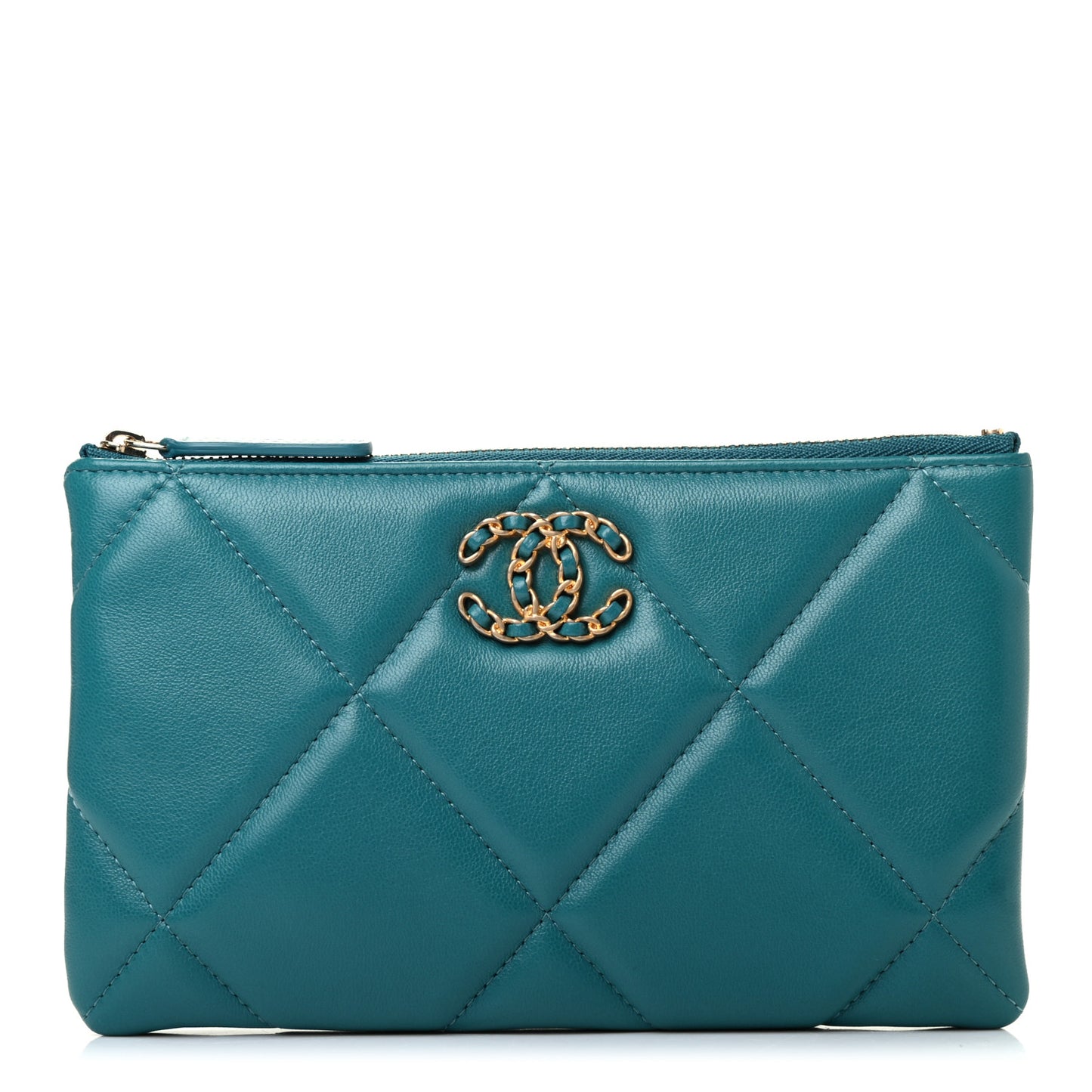 Goatskin Quilted Small Chanel 19 Pouch Turquoise