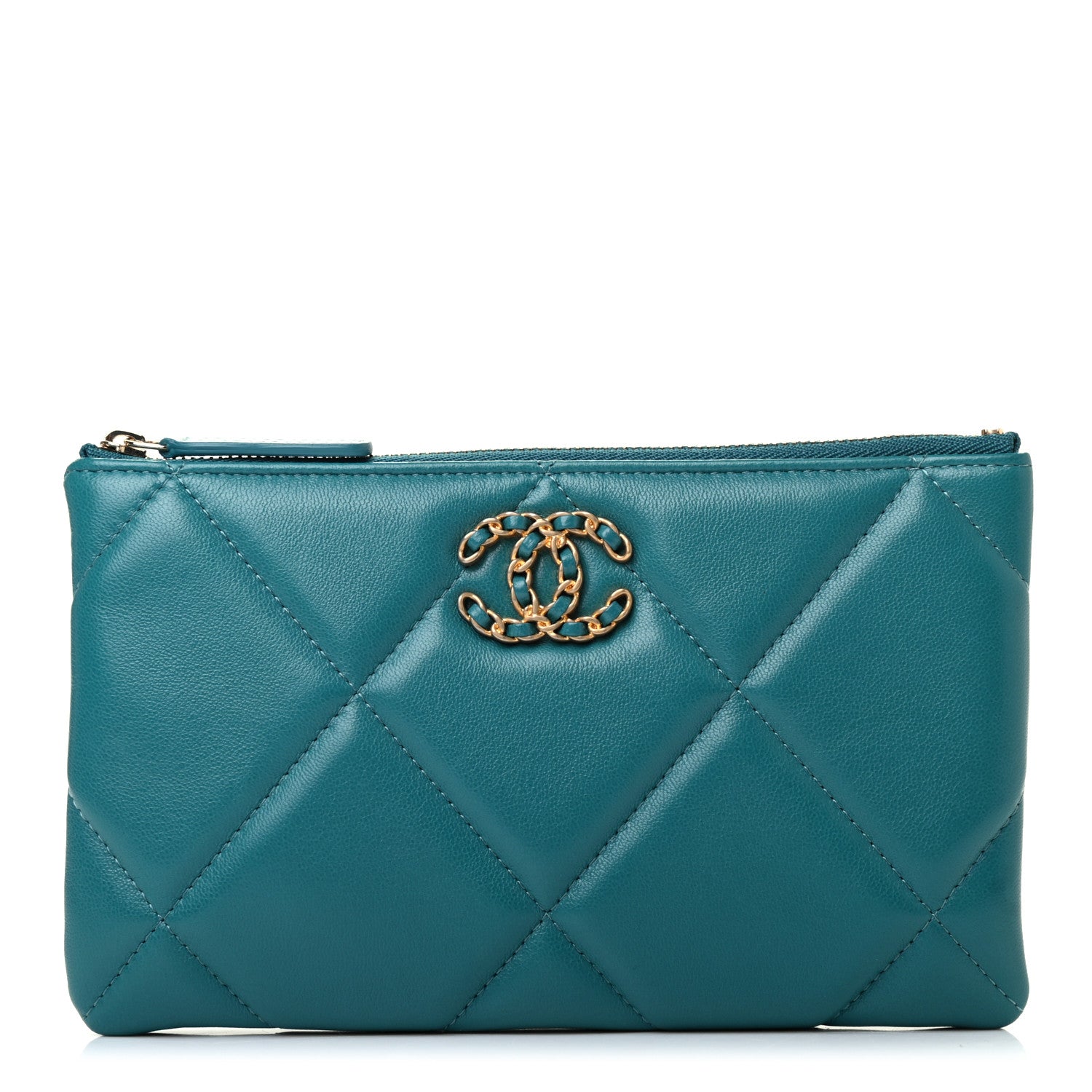 Chanel Goatskin Quilted Small Chanel 19 Pouch Turquoise 1 of 7