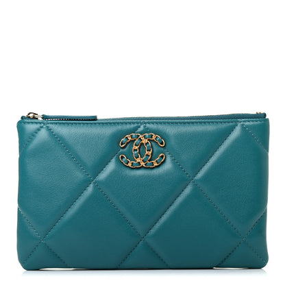 Chanel Goatskin Quilted Small Chanel 19 Pouch Turquoise 1 of 7