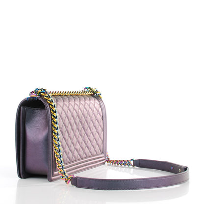 Chanel Iridescent Goatskin Quilted New Medium Boy Flap Purple 3 of 9