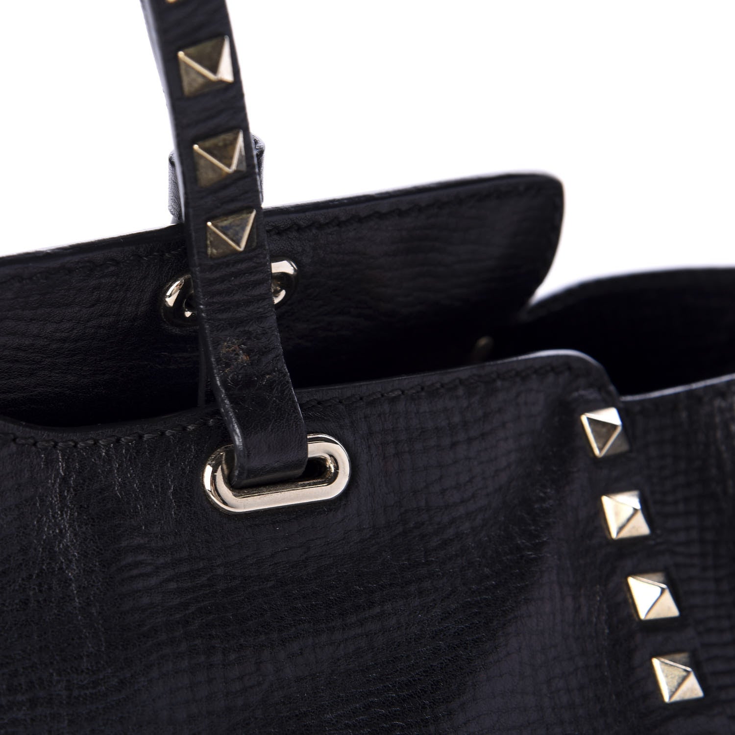 Valentino Garavani Textured Calfskin Medium Rockstud Tote Black 12 of 19