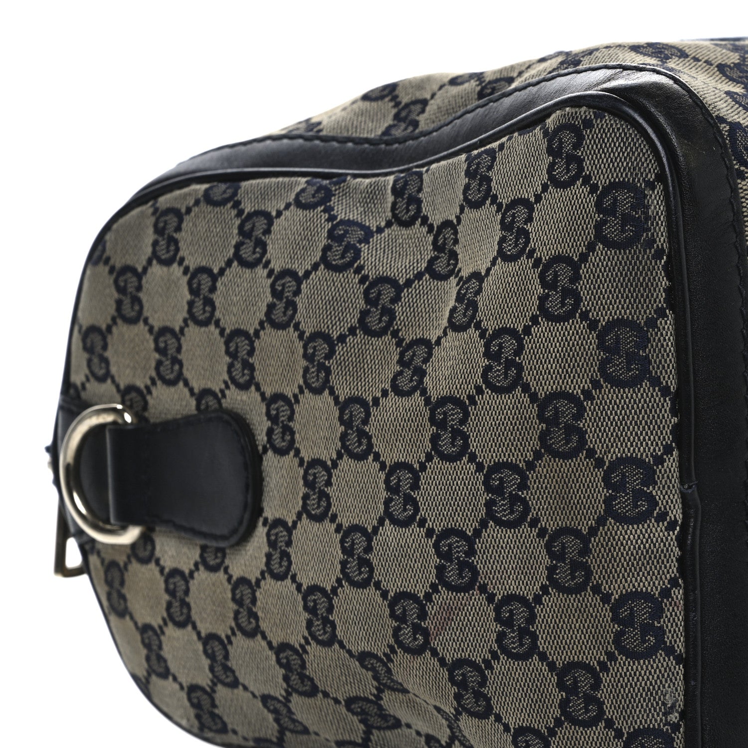 Gucci Monogram Selleria Calfskin Vintage Web Medium Boston Beige Blue 11 of 14