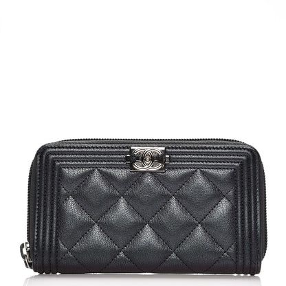 Chanel Iridescent Goatskin Quilted Small Boy Zip Around Wallet Purple 1 of 9