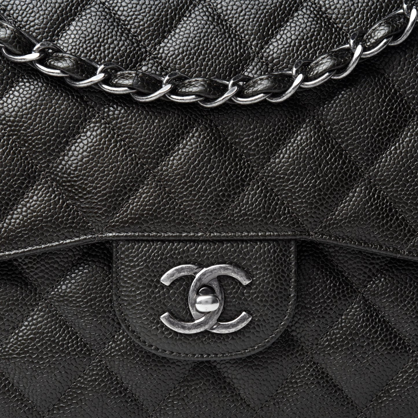 Caviar Quilted Jumbo Double Flap Dark Charcoal