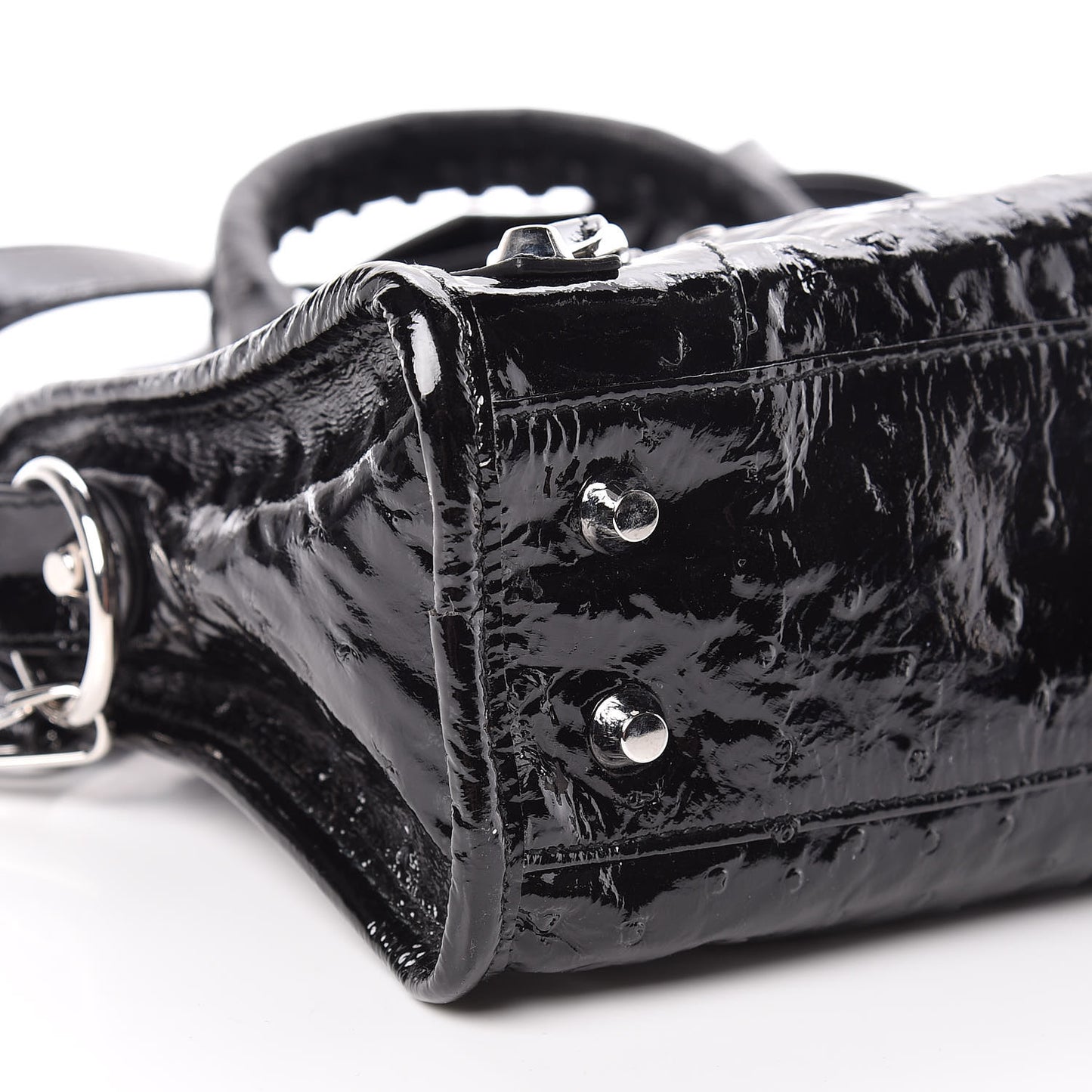 Patent Ostrich Classic Silver Hardware Mini City Black