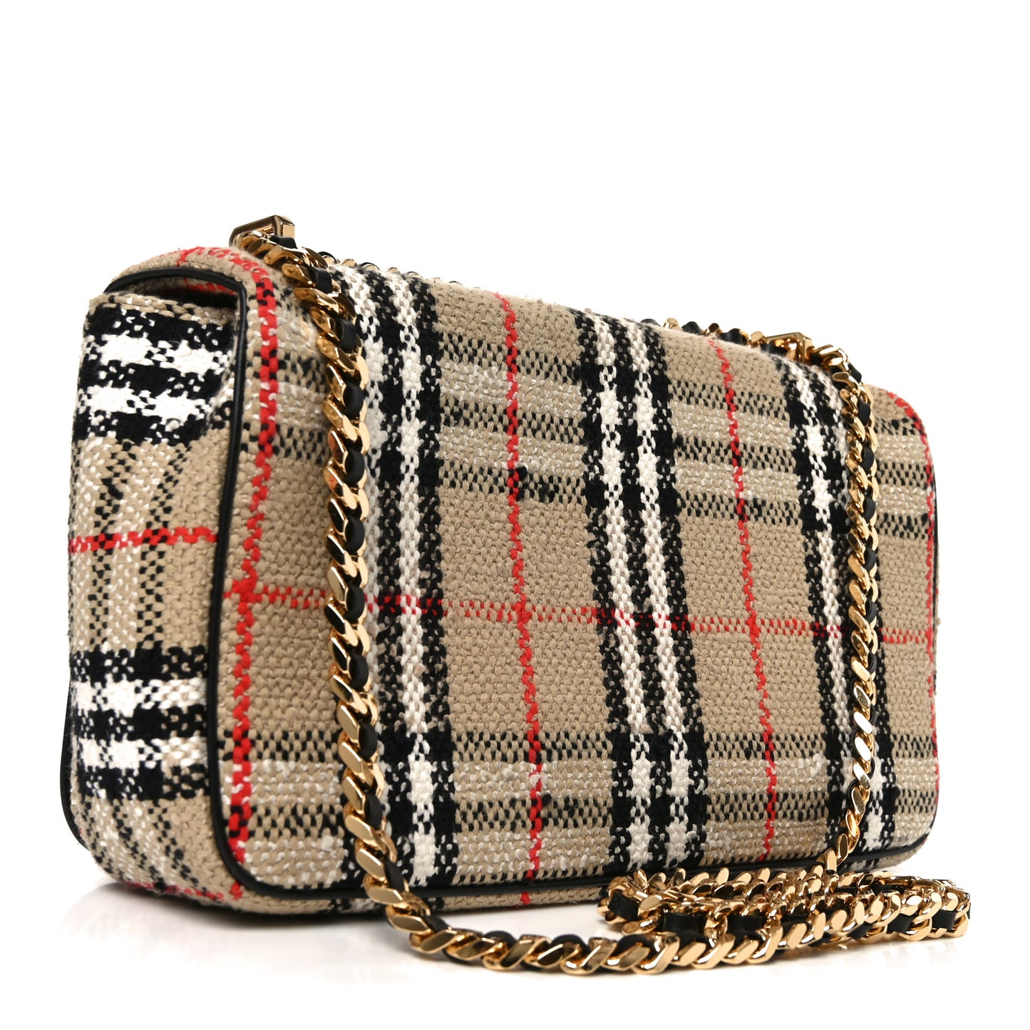 BURBERRY Calfskin Boucle Check Medium Lola Chain Bag Archive Beige