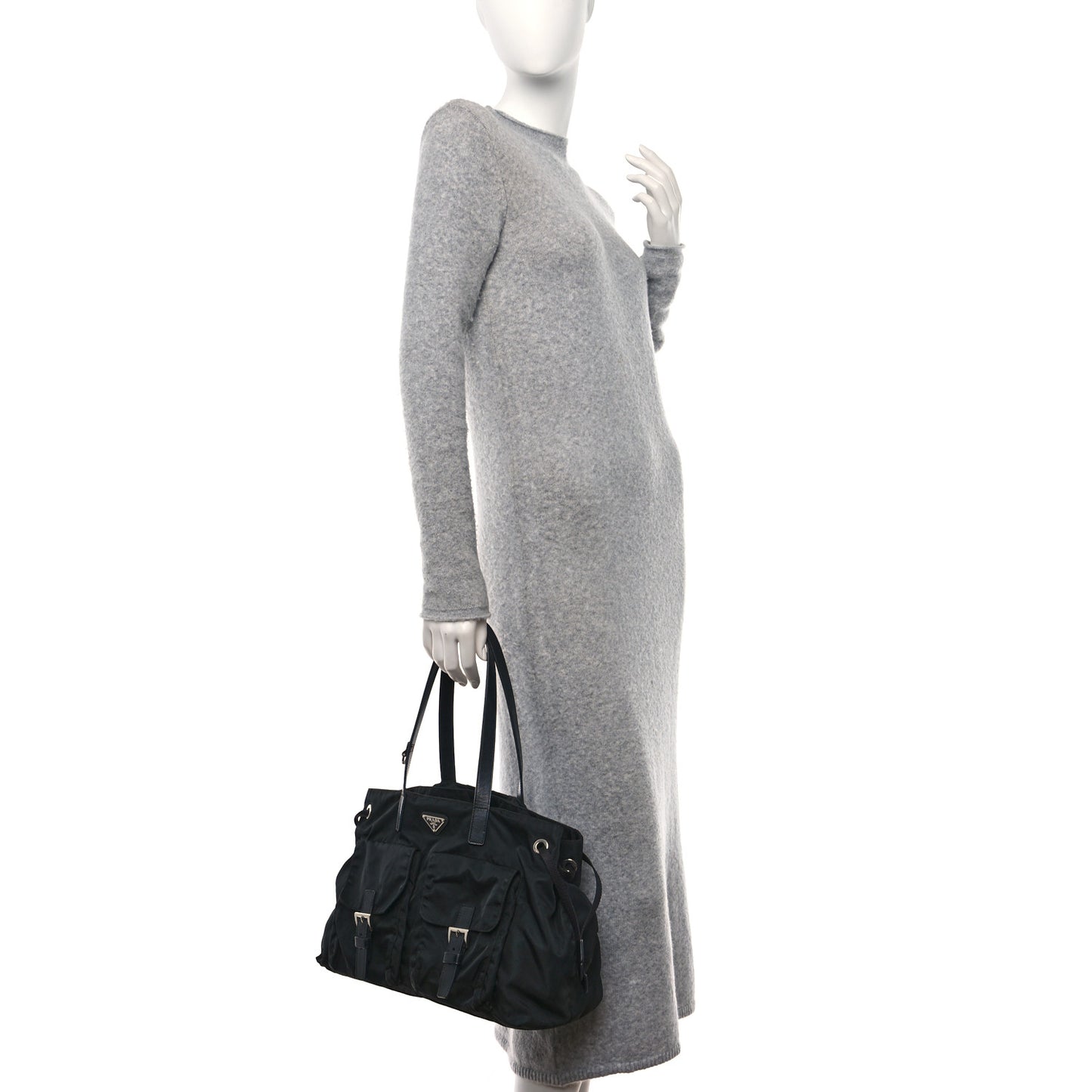 Nylon Vela Drawstring Shopping Tote Black