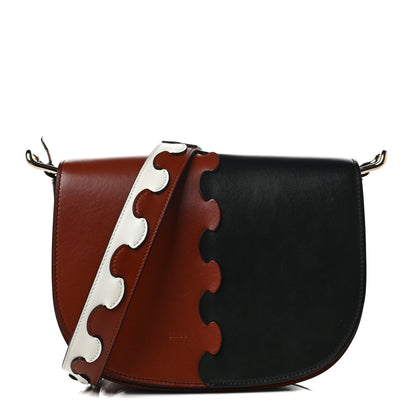Chloe Shiny Calfskin Mia Tri-Color Saddle Bag Brown Black 1 of 7