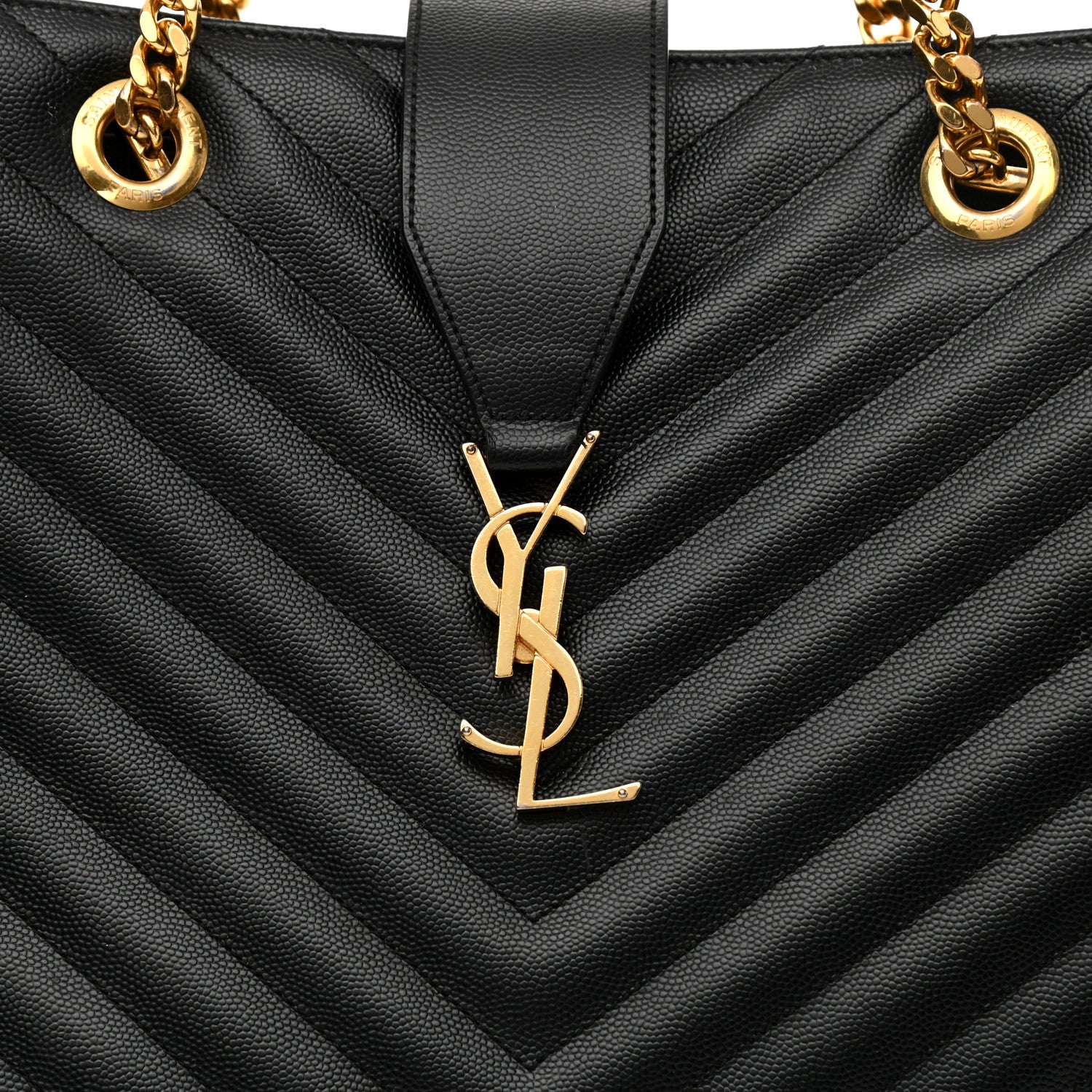 Saint Laurent Grain De Poudre Matelasse Chevron Monogram Shopping Bag Black 8 of 13