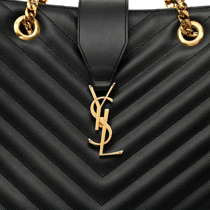 Saint Laurent Grain De Poudre Matelasse Chevron Monogram Shopping Bag Black 8 of 13