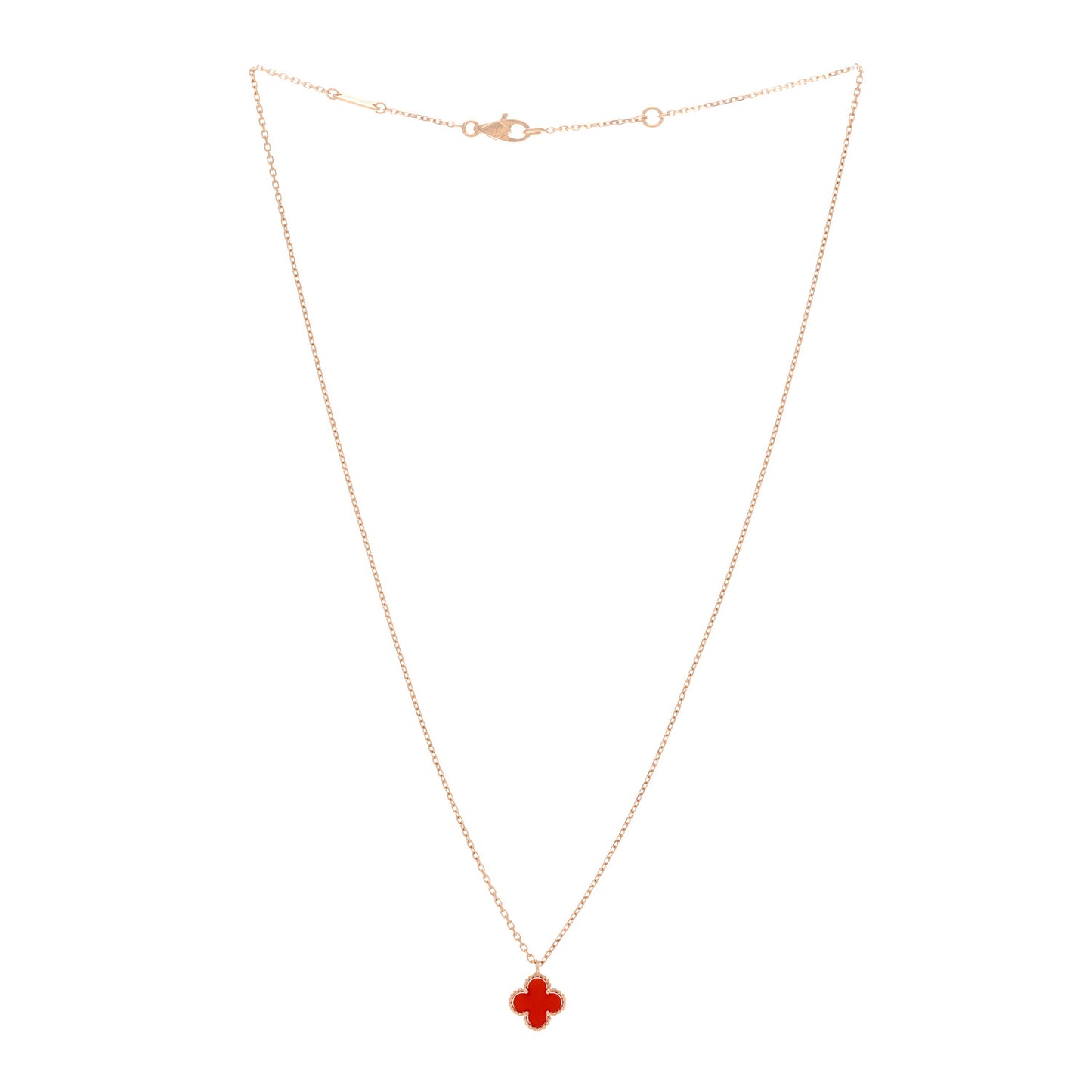 18K Rose Gold Carnelian Sweet Alhambra Pendant Necklace