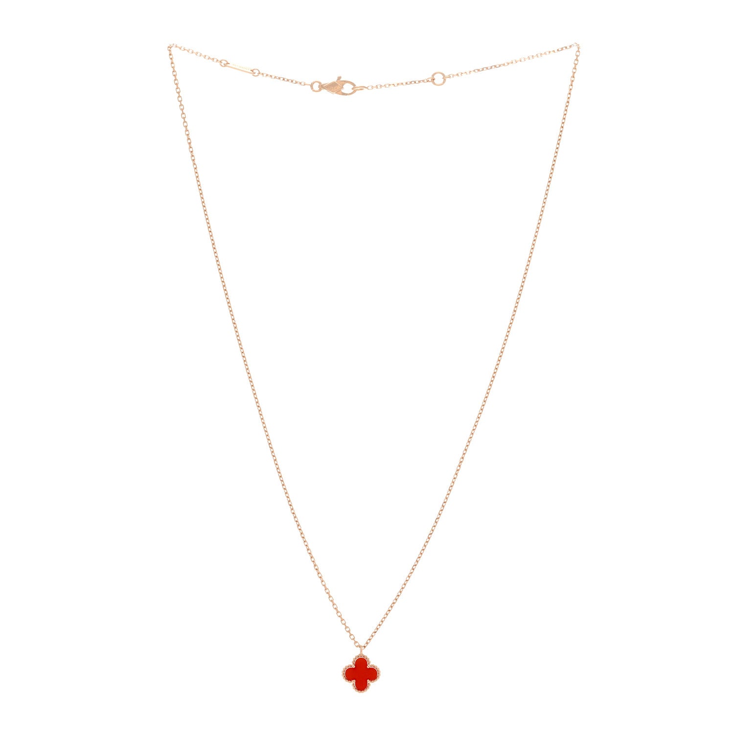Van Cleef & Arpels 18K Rose Gold Carnelian Sweet Alhambra Pendant Necklace 3 of 6