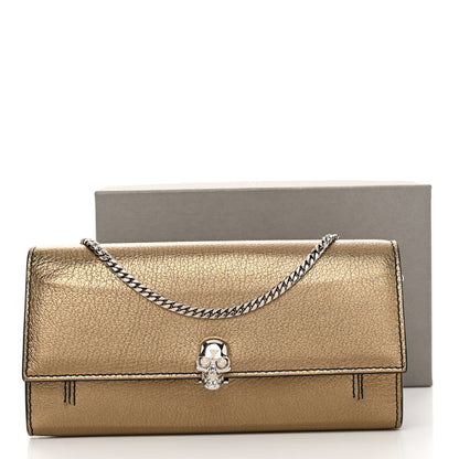 Alexander McQueen Metallic Pebbled Calfskin Skull Wallet on Chain Gold 10 of 10