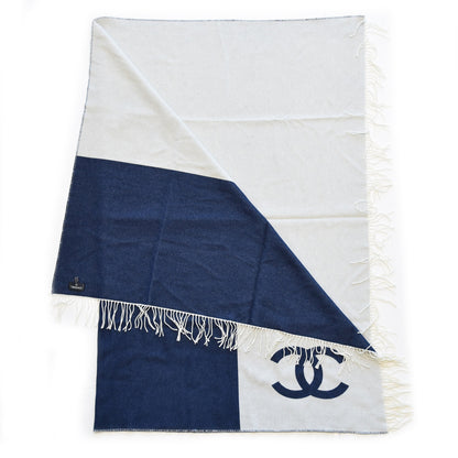Chanel Merino Wool Cashmere CC Throw Blanket Navy White 2 of 4