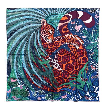 Hermes Silk Jaguar Quetzal Scarf 90 Turquoise Orange Vert 1 of 6