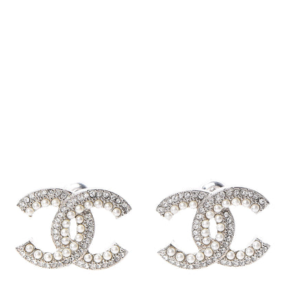 Chanel Pearl Crystal CC Snow Palace Earrings Silver 1 of 5