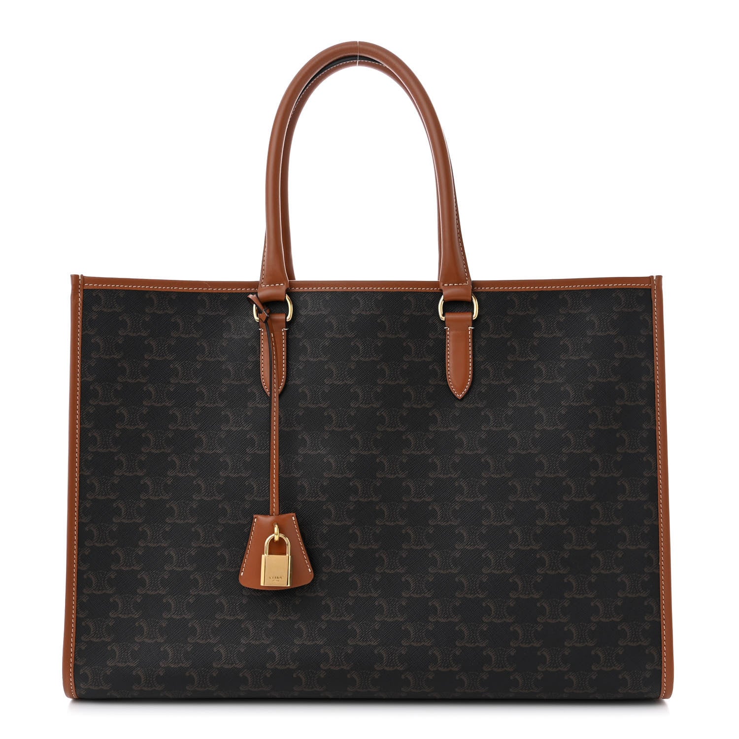 Celine Triomphe Canvas Calfskin Horizontal Cabas Tan 1 of 14