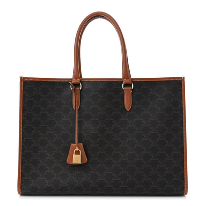 Celine Triomphe Canvas Calfskin Horizontal Cabas Tan 1 of 14