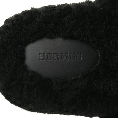 Hermes Calfskin Woolskin Womens Chypre Sandals 37 Black 7 of 8