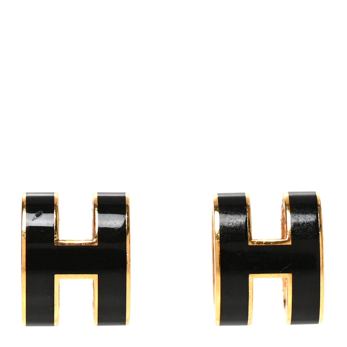 Hermes Gold Lacquered Pop H Earrings Black 1 of 5