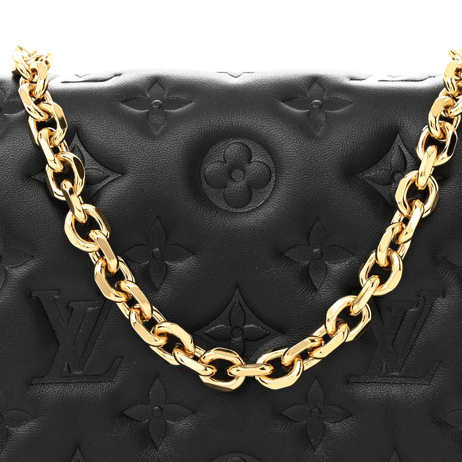 Louis Vuitton Lambskin Embossed Monogram Pochette Coussin Black 7 of 10