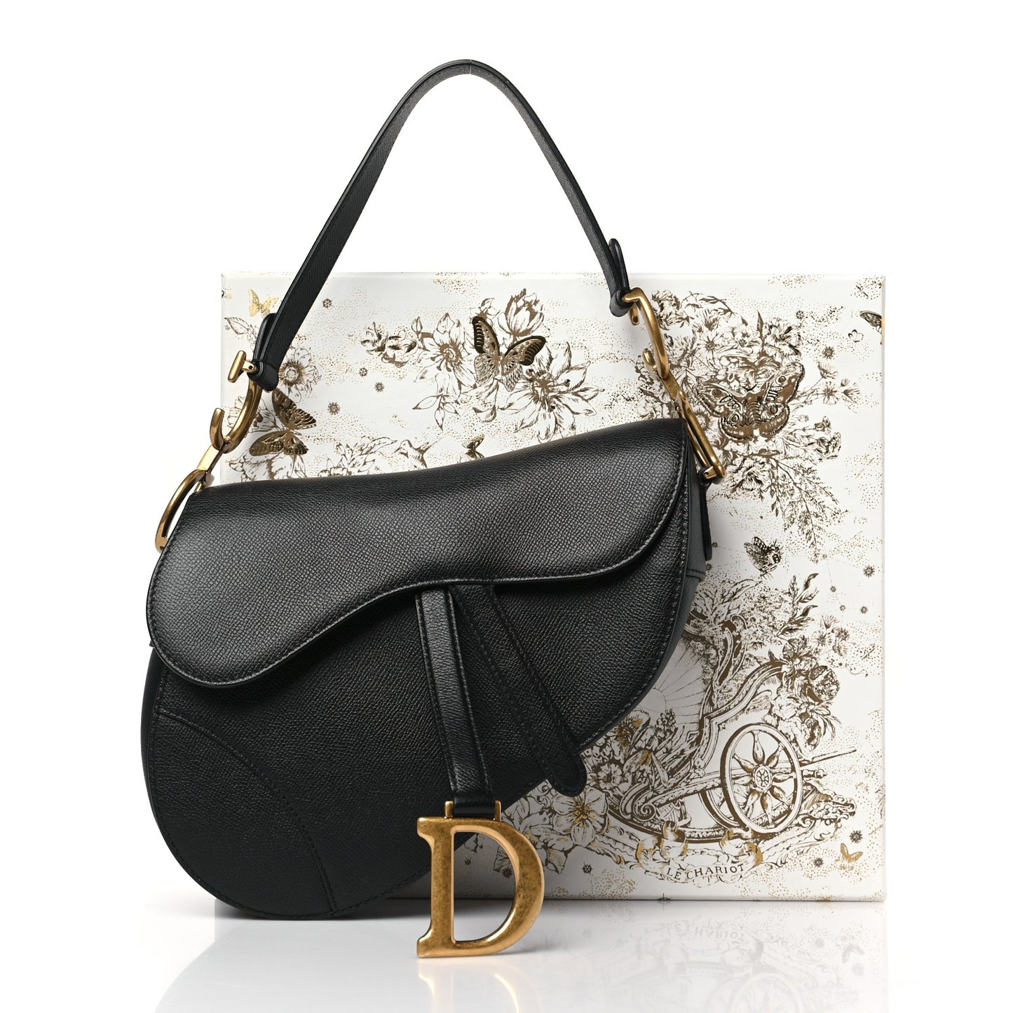 Grained Calfskin Saddle Bag Black