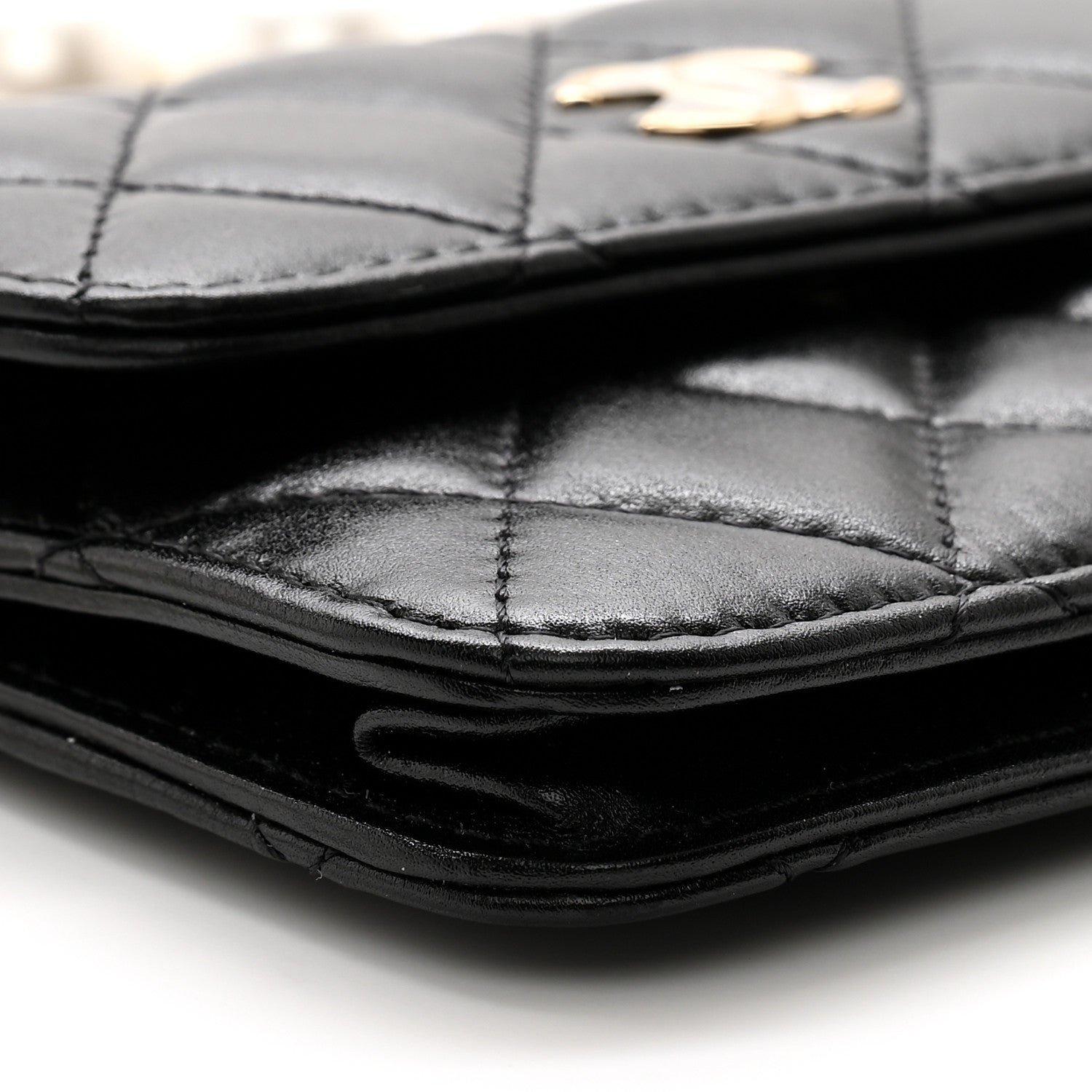 Chanel Calfskin Quilted Maxi Pearls Card Holder Flap With Chain Black 10 of 11