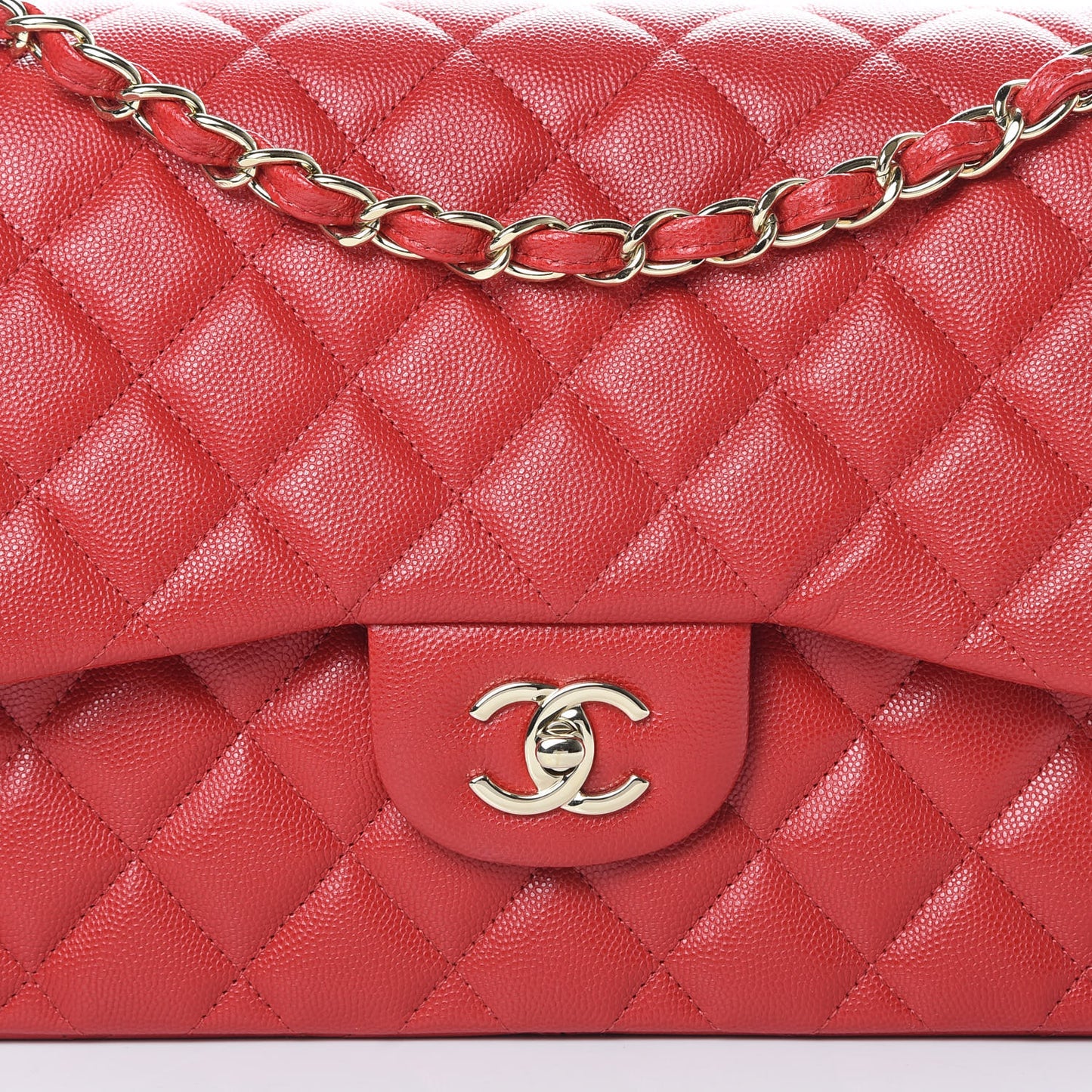 Caviar Quilted Jumbo Double Flap Red