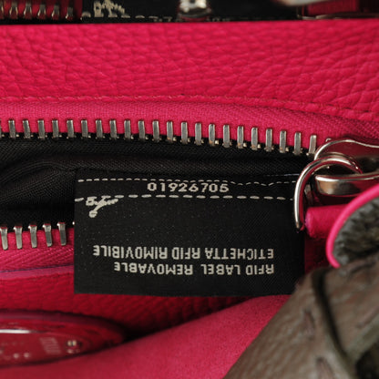 Fendi Cuoio Romano Alcantara Selleria Medium Peekaboo Iconic Satchel Grey Fuchsia 9 of 9